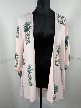 IJOAH Blush Pink Pineapple Print Kimono One Size
